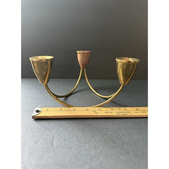 Vintage Danish Brass MCM Candelabra Candlestick Holder Mid Century Modern Retro - Picture 4 of 9
